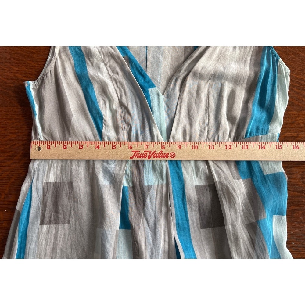 Calvin Klein Silk Cotton Blend Boho Chic Dress Gray Blue Geometric Print Sz6 - Picture 11 of 14
